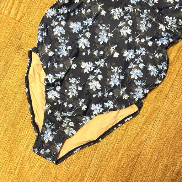 A Pea in the Pod Maternity Blue Floral Ruffle One-Piece Swimsuit Size Small - Picture 2 of 12